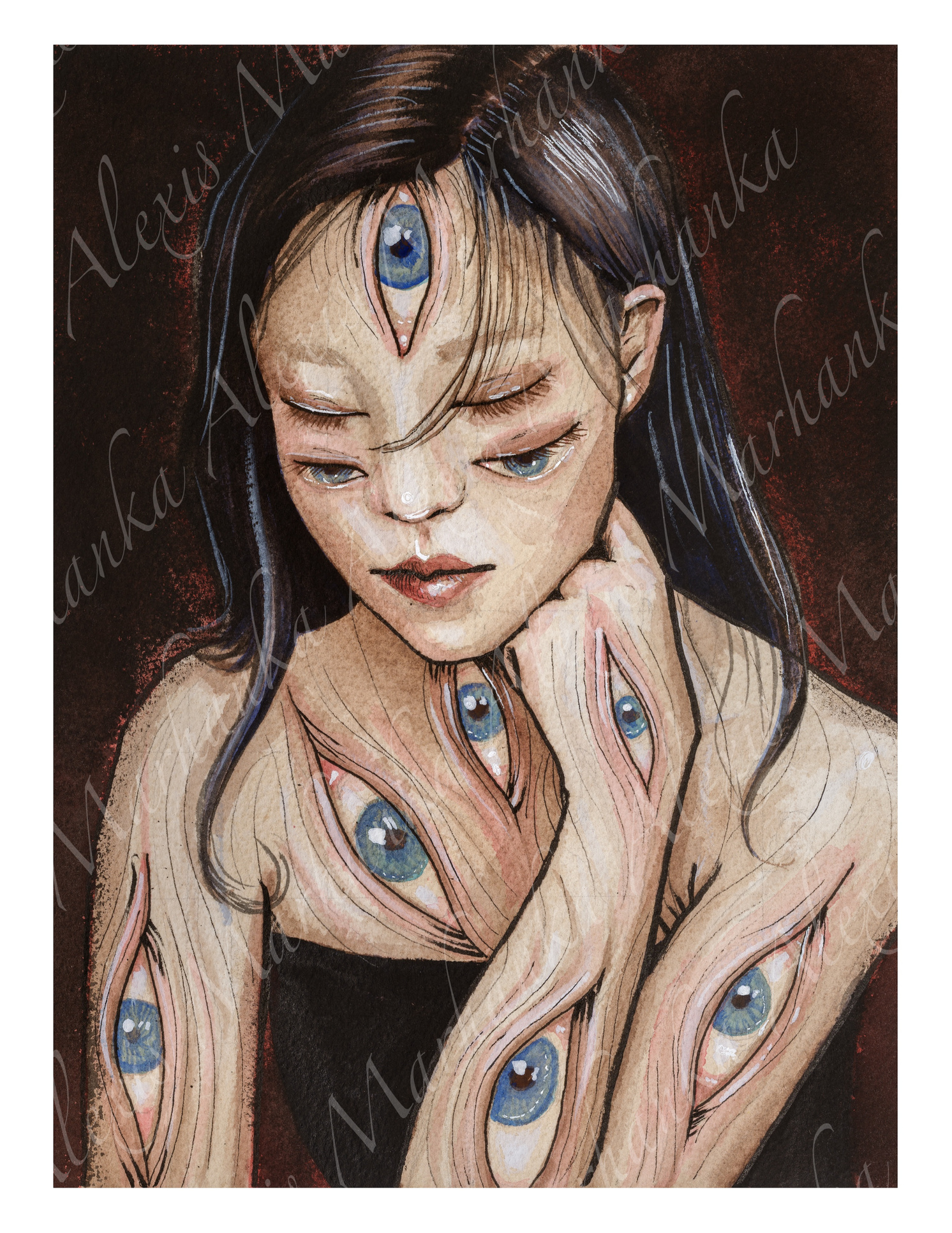 A Woman with Many Eyes Gouache